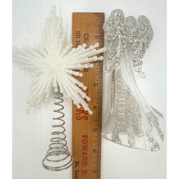 Clear & Glitter Angel Figurine & Glitter Star Tree Topper Mini Christmas Tree - Picture 3 of 4